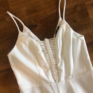 White Braided V Neckline Jumpsuit
